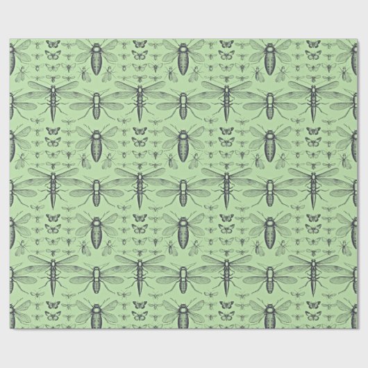 Zwart-groene, zachte, groene, insecten cadeaupapier (Vlak)