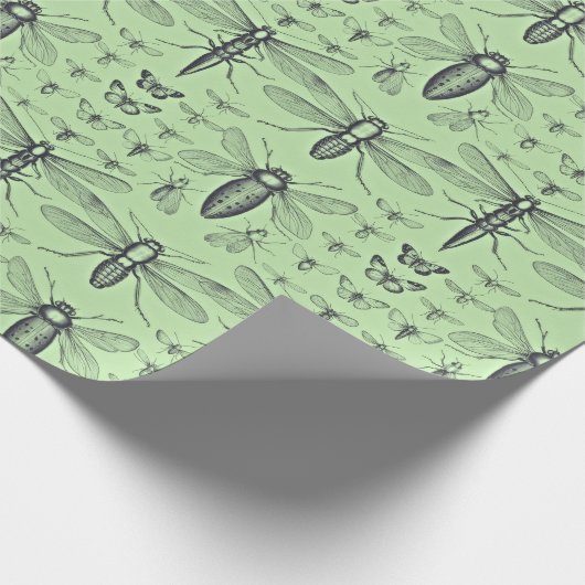 Zwart-groene, zachte, groene, insecten cadeaupapier (Hoek)