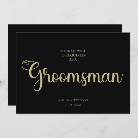 Zwart Groomsman Chique Bruiloft Eenvoudig voorstel (Voorkant / Achterkant)