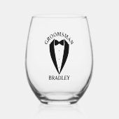 Zwart Groomsman Naam Bruiloft Bachelor Party Wijnglas Zonder Voet (Voorkant)
