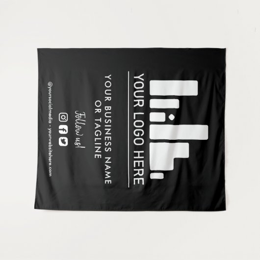 Zwart groot logo en sociale media-achtergrond wandkleed (Voorkant (horizontaal))