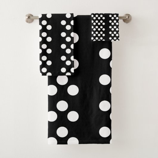 Zwart: Groot wit Polka Dot Patroon Bad Handdoek (Insitu)