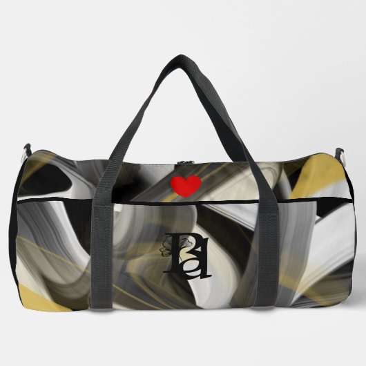 Zwart Grote Duffel Bag Trend Abstract Wit Goud Plunjezak (Voorkant)