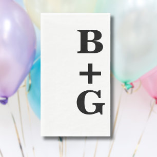 Zwart Grote Moderne Bruiloft Initialen   Wit Servet