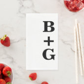 Zwart Grote Moderne Bruiloft Initialen | Wit Servet (Insitu)