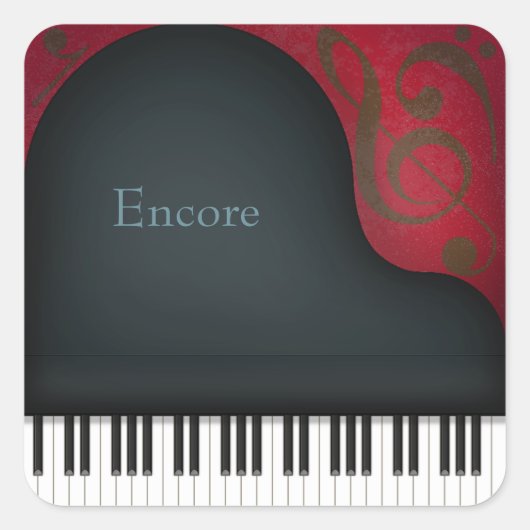 Zwart Grote Piano Elegante Muziek Custom Vierkante Sticker (Voorkant)