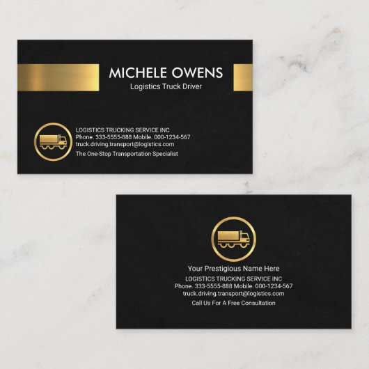 Zwart Grunge Textuur Gouden Stripe Trucker Visitekaartje (Voorkant / Achterkant)