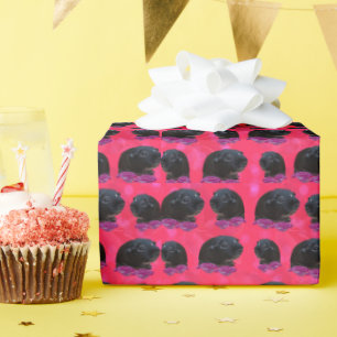 Zwart-Guinea Varkens op roze rozen Cadeaupapier