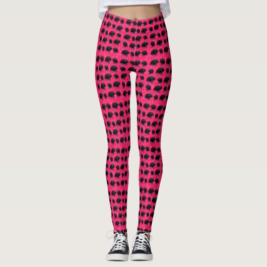 Zwart-Guinea Varkens op roze rozen Leggings (Voorkant)