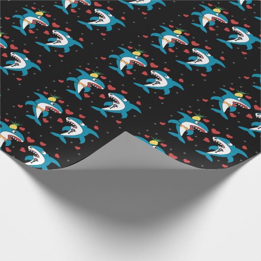 zwart haaienpatroon cadeaupapier (Hoek)