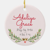 zwart haar baby's eerste kerst roze rood keramisch ornament (Achterkant)