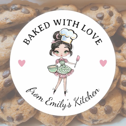 Zwart haar meisje bakker chef ronde sticker