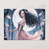 Zwart haar Meisje & Roze Volle maan Briefkaart (Voorkant)