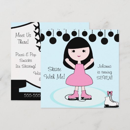 Zwart Haar Meisje Schaatsen Party Uitnodigingen (Voorkant / Achterkant)