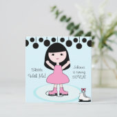 Zwart Haar Meisje Schaatsen Party Uitnodigingen (Staand voorkant)