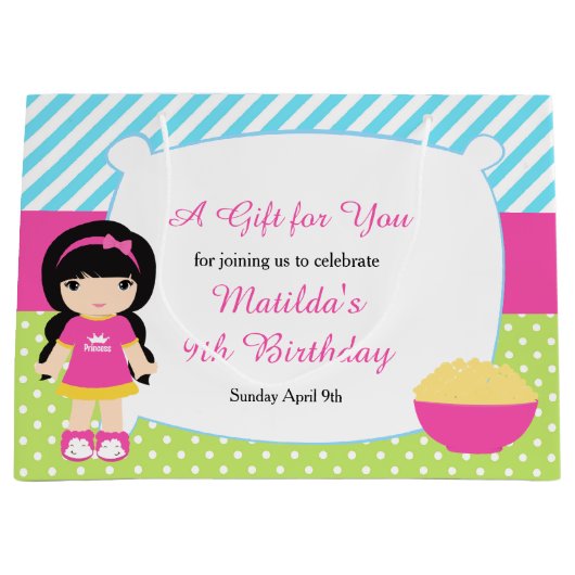 Zwart Haar Meisje Sleepover Slumber Party Verjaard Groot Cadeauzakje (Voorkant)