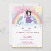 Zwart Haar Prinses Eenhoorn Regenboog Verjaardagsf Kaart (Voorkant)