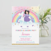 Zwart Haar Prinses Eenhoorn Regenboog Verjaardagsf Kaart (Staand voorkant)