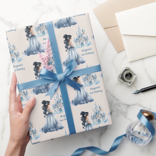 Zwart Haar Prinses en Kasteel Cadeaupapier (Geschenken)