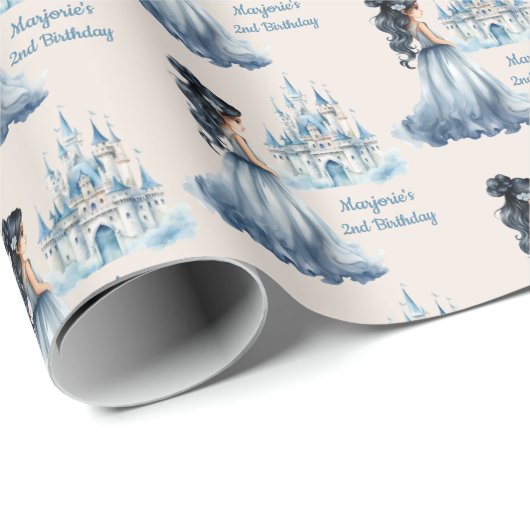 Zwart Haar Prinses en Kasteel Cadeaupapier (Rol Hoek)