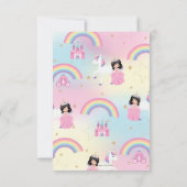Zwart Haar Prinses en Regenboog Eenhoorn Verjaarda Bedankkaart (Achterkant)