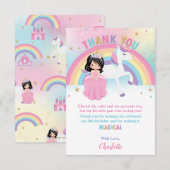 Zwart Haar Prinses en Regenboog Eenhoorn Verjaarda Bedankkaart (Voorkant / Achterkant)