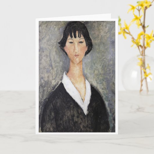 Zwart Haired Jong Meisje, Modigliani Kaart (Gele Bloem)