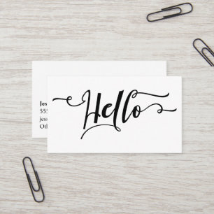 Zwart Hallo Manuscript Typografie over Editable Wh Visitekaartje