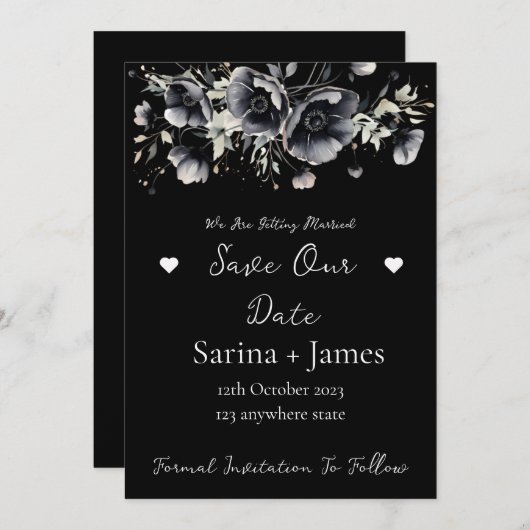 Zwart Halloween Autum Bruiloft Save The Date Kaart (Voorkant / Achterkant)