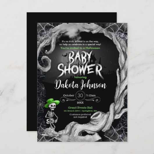 Zwart Halloween Baby shower Invitation Uitnodiging Briefkaart (Voorkant / Achterkant)