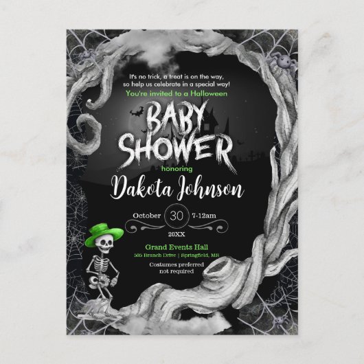 Zwart Halloween Baby shower Invitation Uitnodiging Briefkaart (Voorkant)