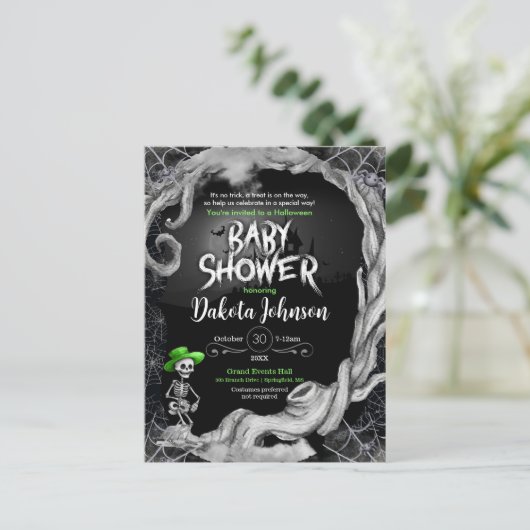 Zwart Halloween Baby shower Invitation Uitnodiging Briefkaart (Staand voorkant)