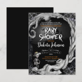 Zwart Halloween Baby shower Invitation Uitnodiging Briefkaart (Voorkant / Achterkant)
