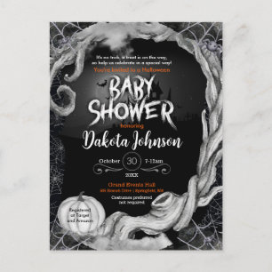 Zwart Halloween Baby shower Invitation w / Registr Uitnodiging Briefkaart