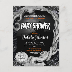 Zwart Halloween Baby shower Invitation w / Registr Uitnodiging Briefkaart