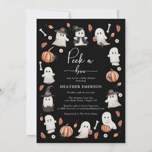 Zwart Halloween Baby shower Kaart (Voorkant)