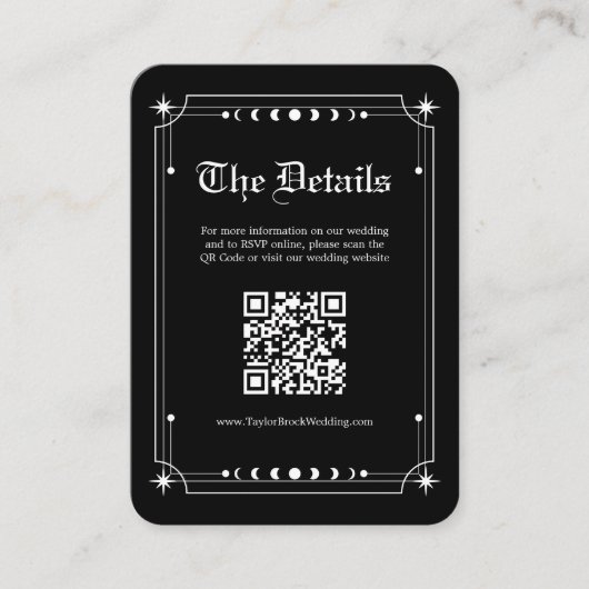 Zwart Halloween Bruiloft Website QR Code Informatiekaartje (Voorkant)