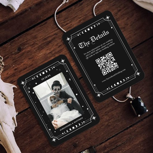 Zwart Halloween Bruiloft Website QR Code Informatiekaartje