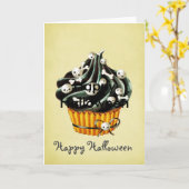 Zwart Halloween Cupcake Kaart (Gele Bloem)