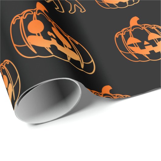 Zwart Halloween Katten en Jack-o-Lantern Patroon Cadeaupapier (Rol Hoek)