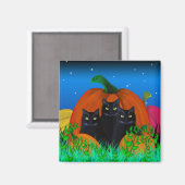 Zwart Halloween Katten met Pompoenen Magnet (Voorkant / Achterkant)