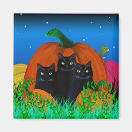 Zwart Halloween Katten met Pompoenen Magnet