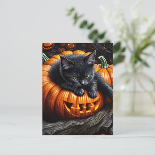 Zwart Halloween Kitten Briefkaart (Staand voorkant)