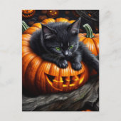 Zwart Halloween Kitten Briefkaart (Voorkant)