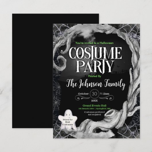 Zwart Halloween Kostuum Party Uitnodiging (Voorkant / Achterkant)