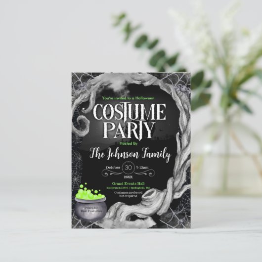 Zwart Halloween Kostuum Party Uitnodiging (Staand voorkant)