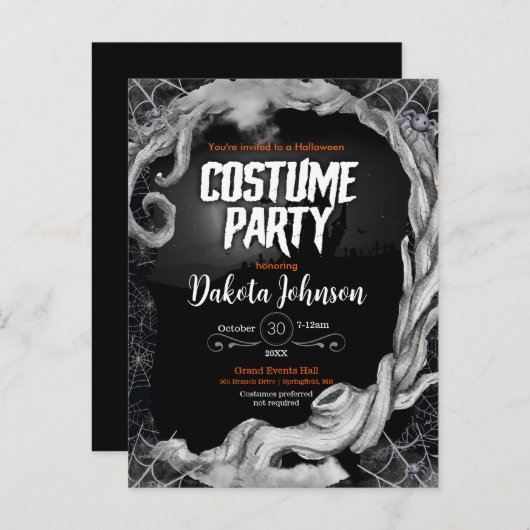 Zwart Halloween Kostuum Party Uitnodiging (Voorkant / Achterkant)