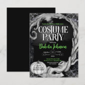 Zwart Halloween Kostuum Party Uitnodiging w / RSVP (Voorkant / Achterkant)