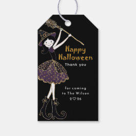 Zwart | Halloween Magische Bezem Cadeaulabel