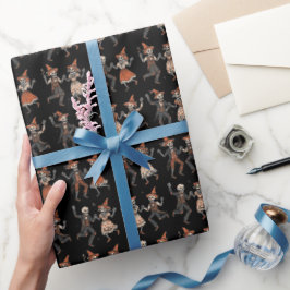 Zwart | Halloween skelet Cadeaupapier